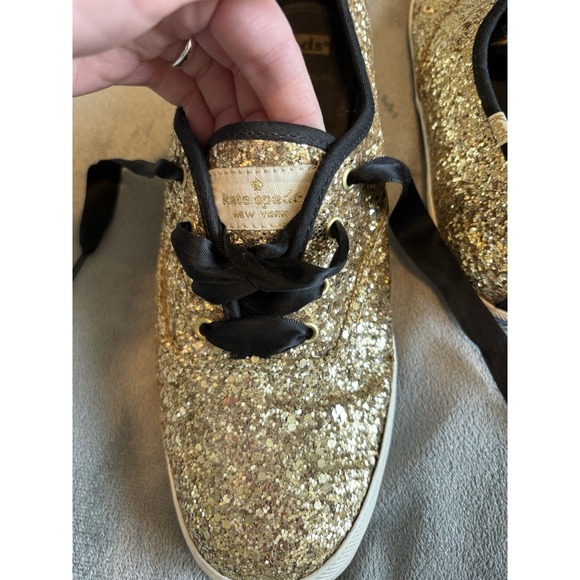 Keds By Kate Spade New York Gold Sneakers Sz 9.5 M Glitter Sparkle Satin Laces - Picture 9 of 9